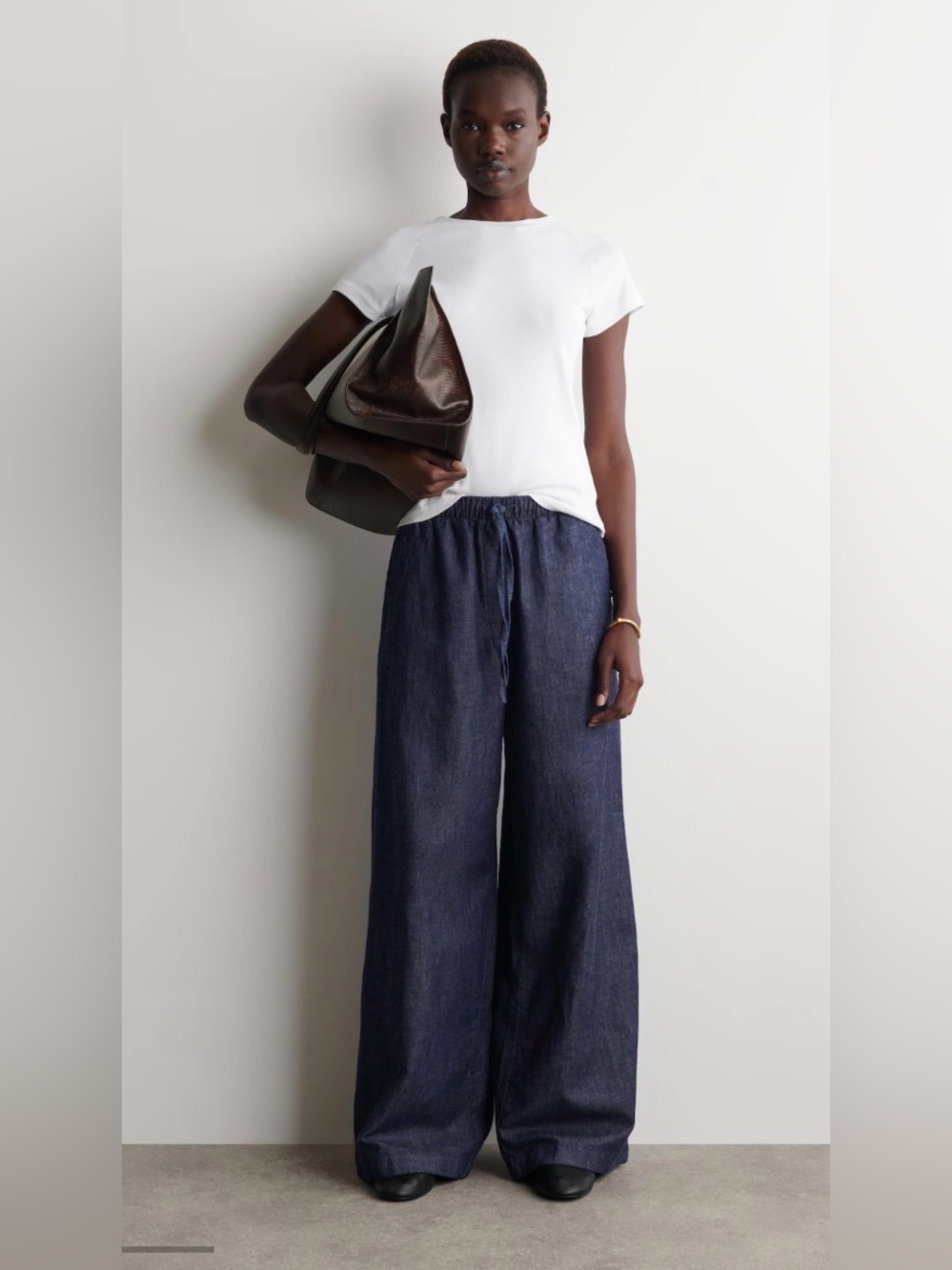 COS DENIM WIDE-LEG DRAWSTRING PANTS
